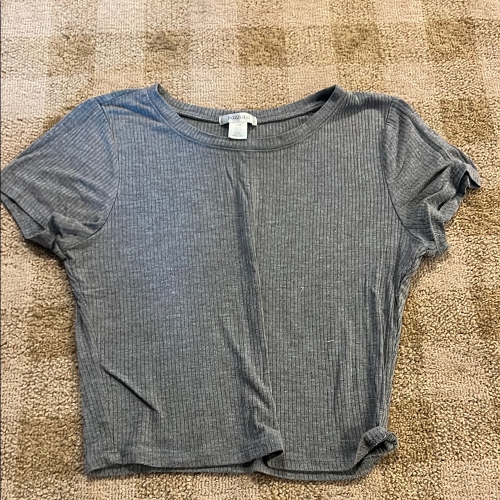 Bozzolo Gray Ribbed Short Sleeve Top